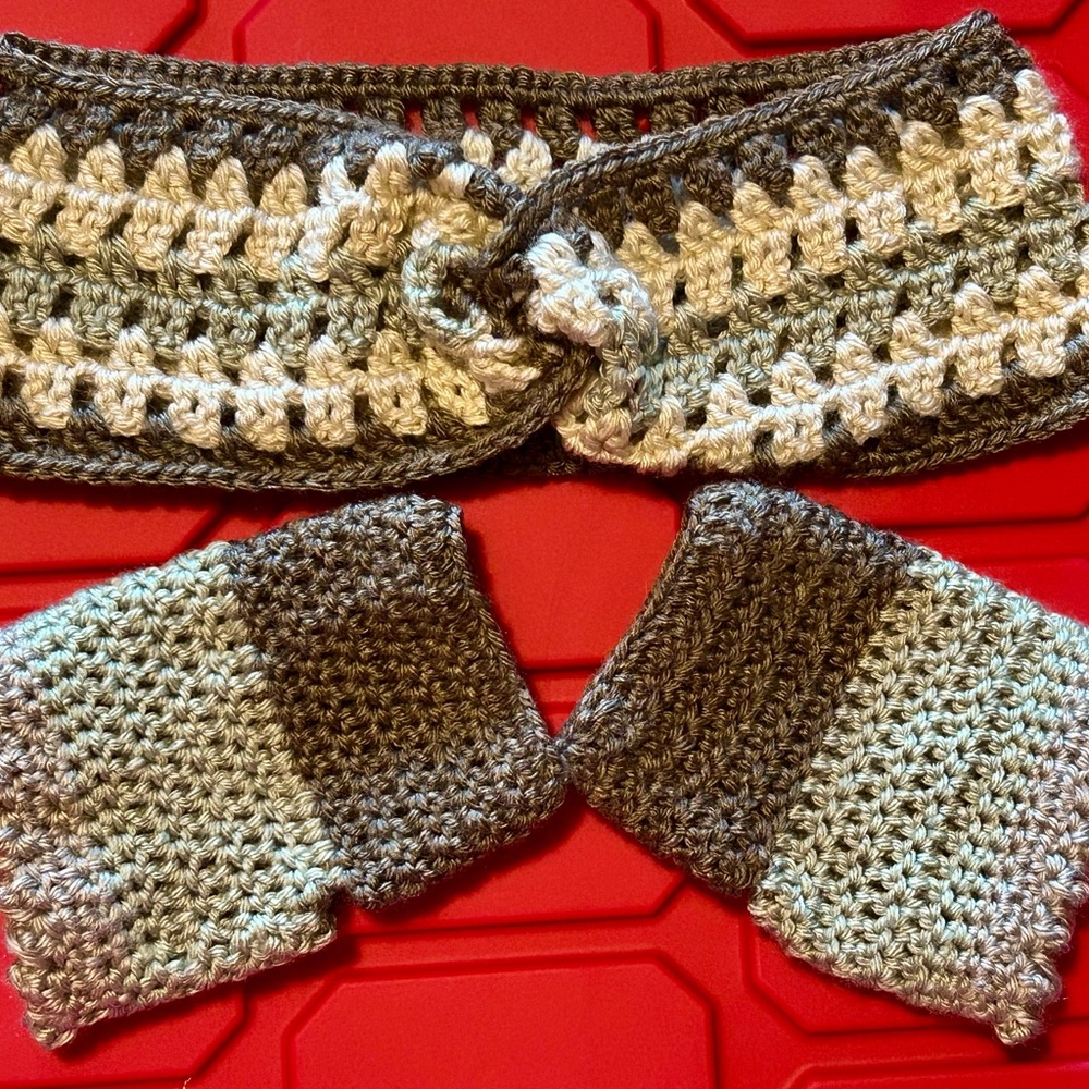 Handmade Crochet Headband Earwarmers and Fingerless Gloves Set